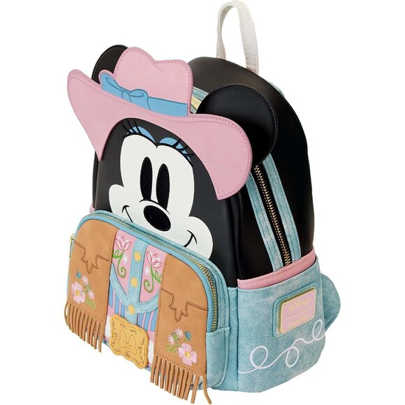 Disney Western Minnie Mouse Cosplay Mini Backpack Faux Leather Denim Western Sty - Picture 3 of 6